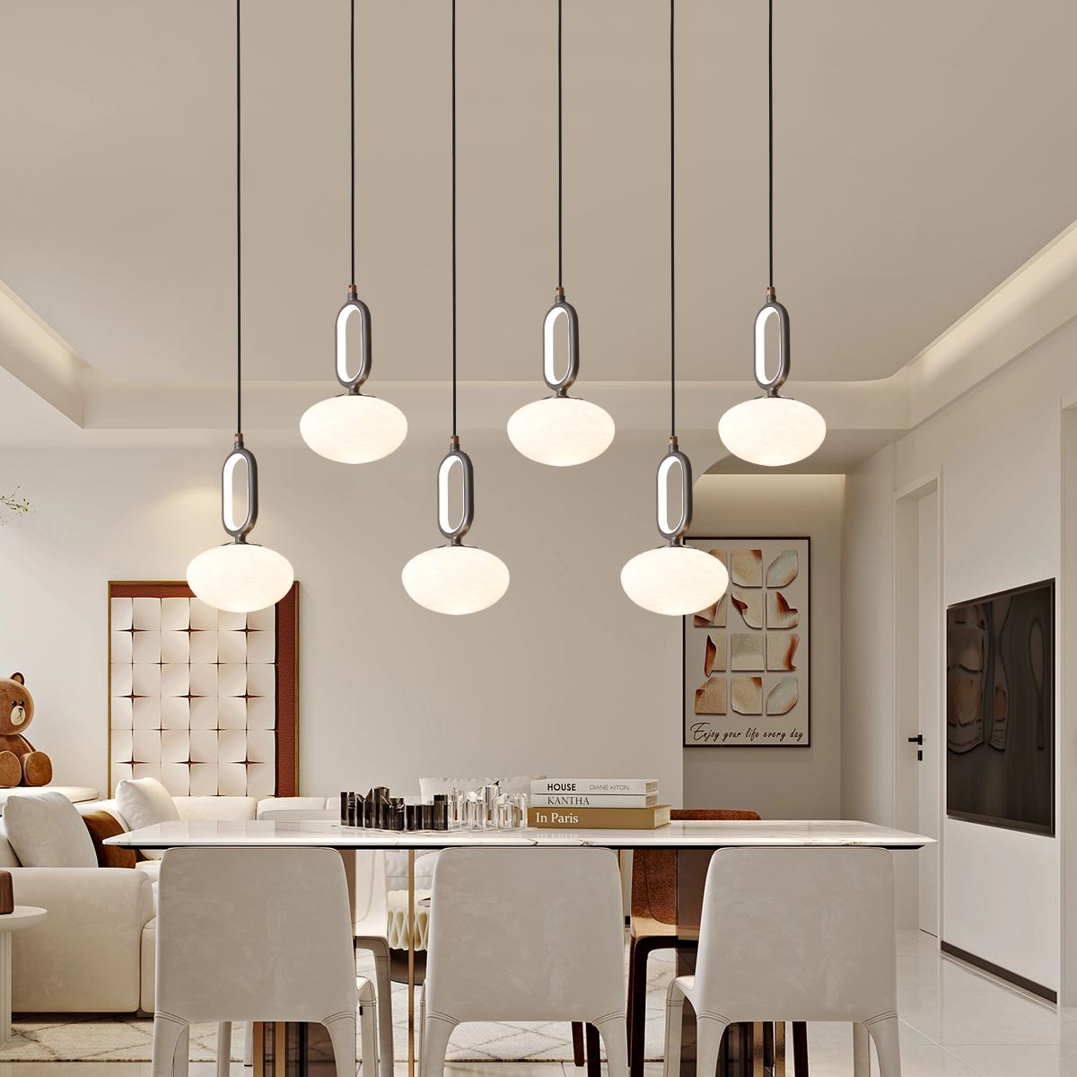 Lightsin Cloud Glass Pendant Light with Tri - Colour LED and Metal Frame - House Comfort