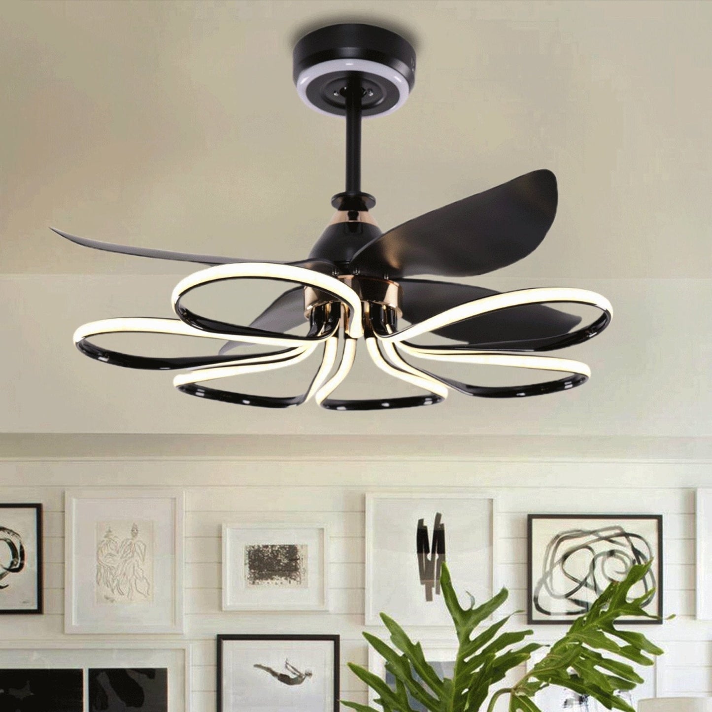 Lightsin Contemporary Black Aluminum Ceiling Fan Light for Living Rooms - House Comfort