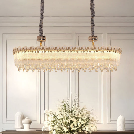 Lightsin Contemporary Crystal Pendant Light Oval and Round Dimmable Ceiling Fixture for Living Room and Hall - House Comfort