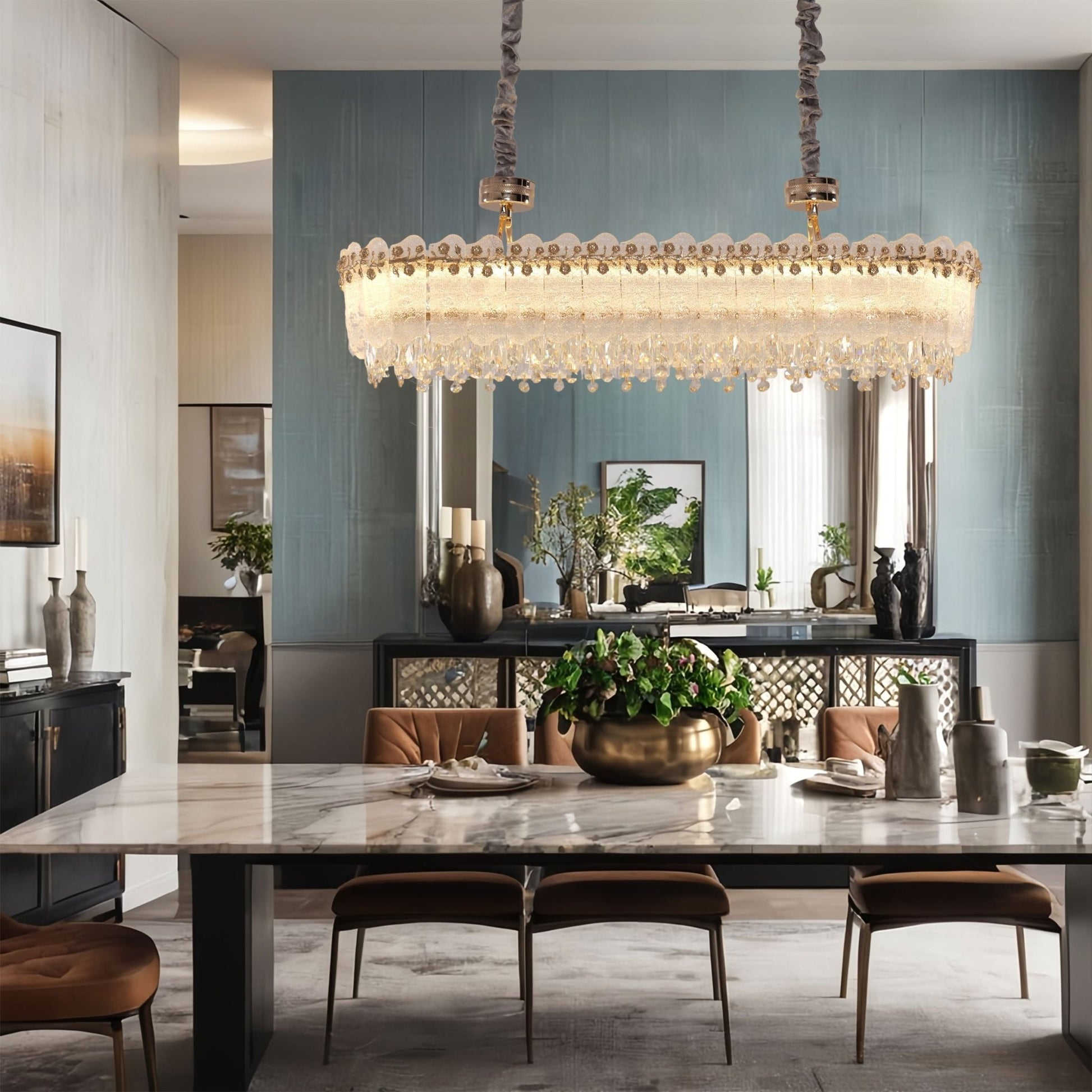 Lightsin Contemporary Crystal Pendant Light Oval and Round Dimmable Ceiling Fixture for Living Room and Hall - House Comfort