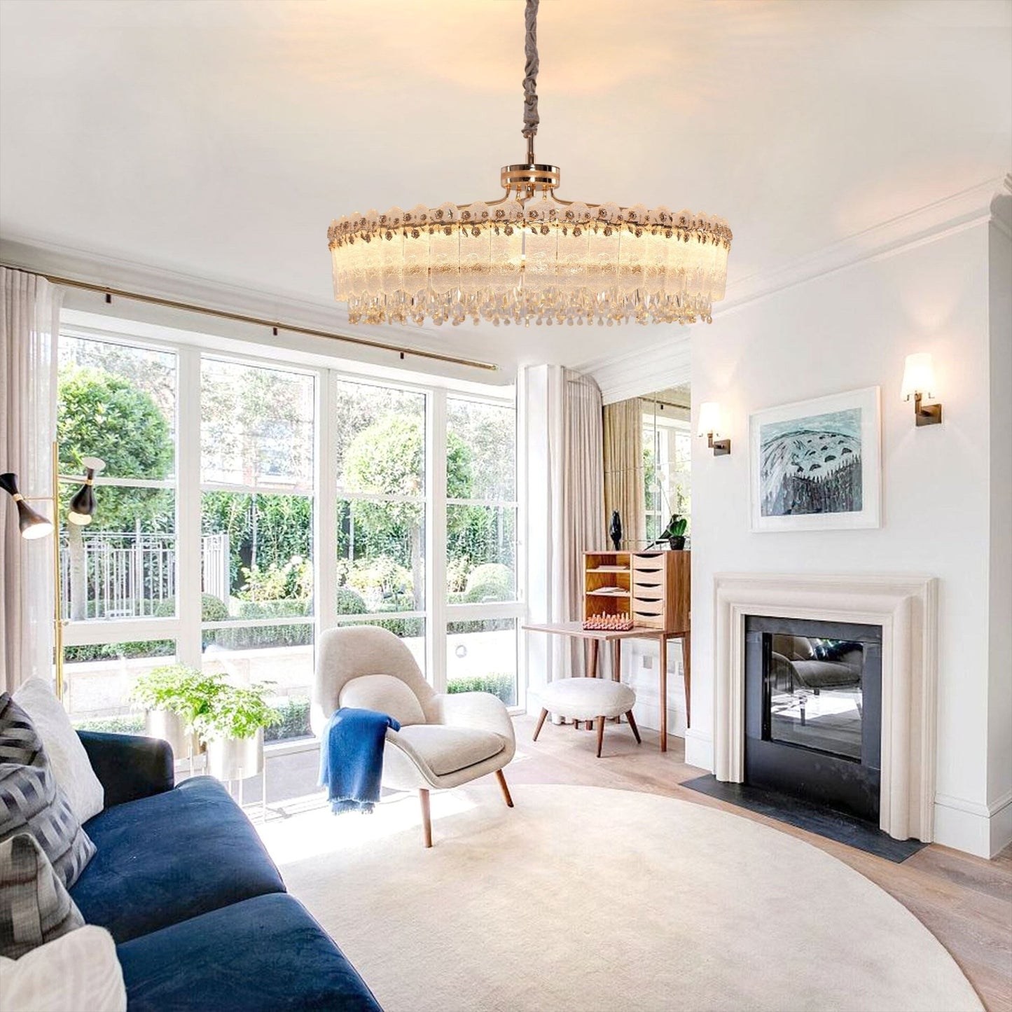 Lightsin Contemporary Crystal Pendant Light Oval and Round Dimmable Ceiling Fixture for Living Room and Hall - House Comfort