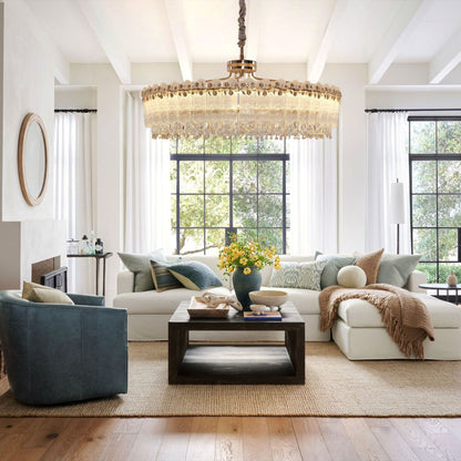 Lightsin Contemporary Crystal Pendant Light Oval and Round Dimmable Ceiling Fixture for Living Room and Hall - House Comfort