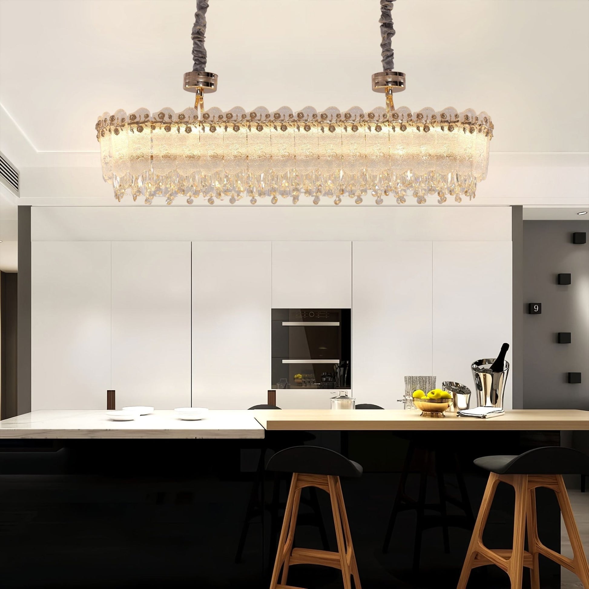 Lightsin Contemporary Crystal Pendant Light Oval and Round Dimmable Ceiling Fixture for Living Room and Hall - House Comfort