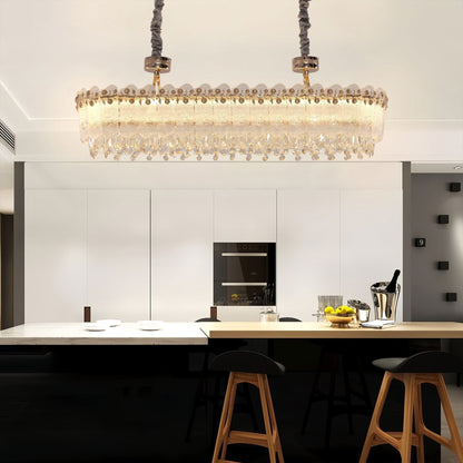 Lightsin Contemporary Crystal Pendant Light Oval and Round Dimmable Ceiling Fixture for Living Room and Hall - House Comfort