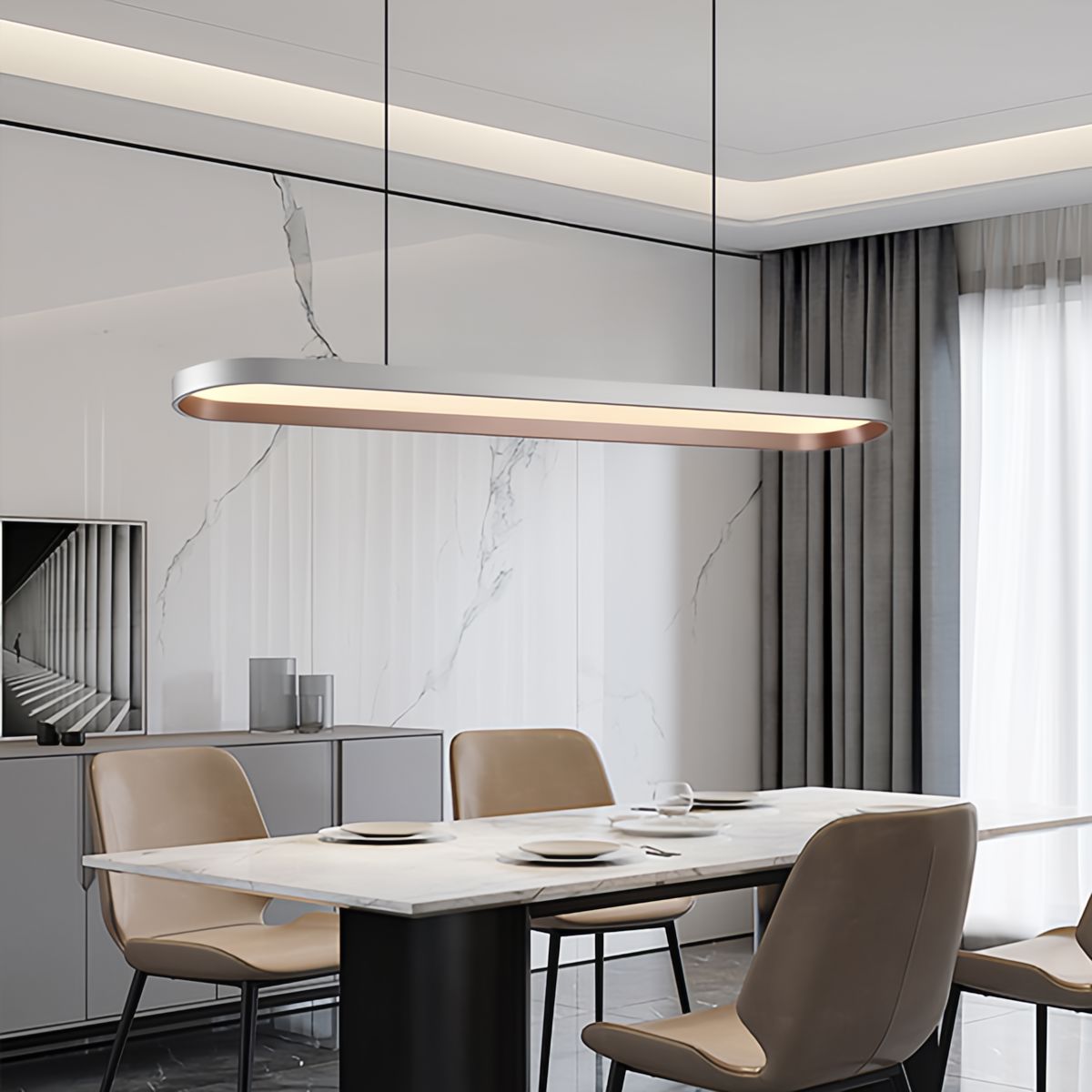 Lightsin Contemporary Gray - Brown Elliptical Dimmable Pendant Light - House Comfort