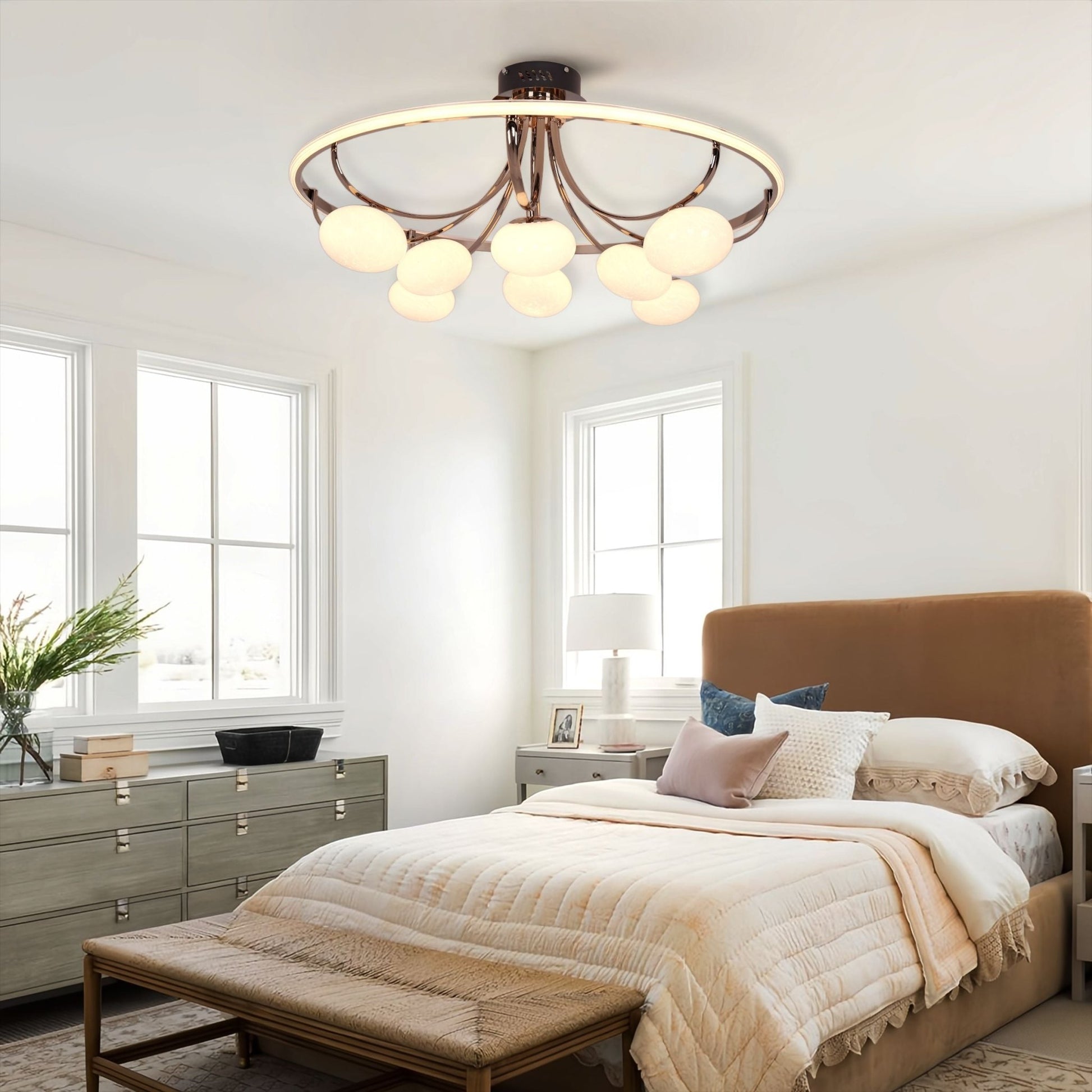 Lightsin Contemporary Iron Aluminum LED Ceiling Light with Marble Glass - House Comfort