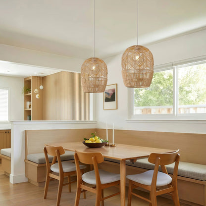 Lightsin Corrugated Elliptical Rattan Pendant Light for Living Room & Dining Room - House Comfort