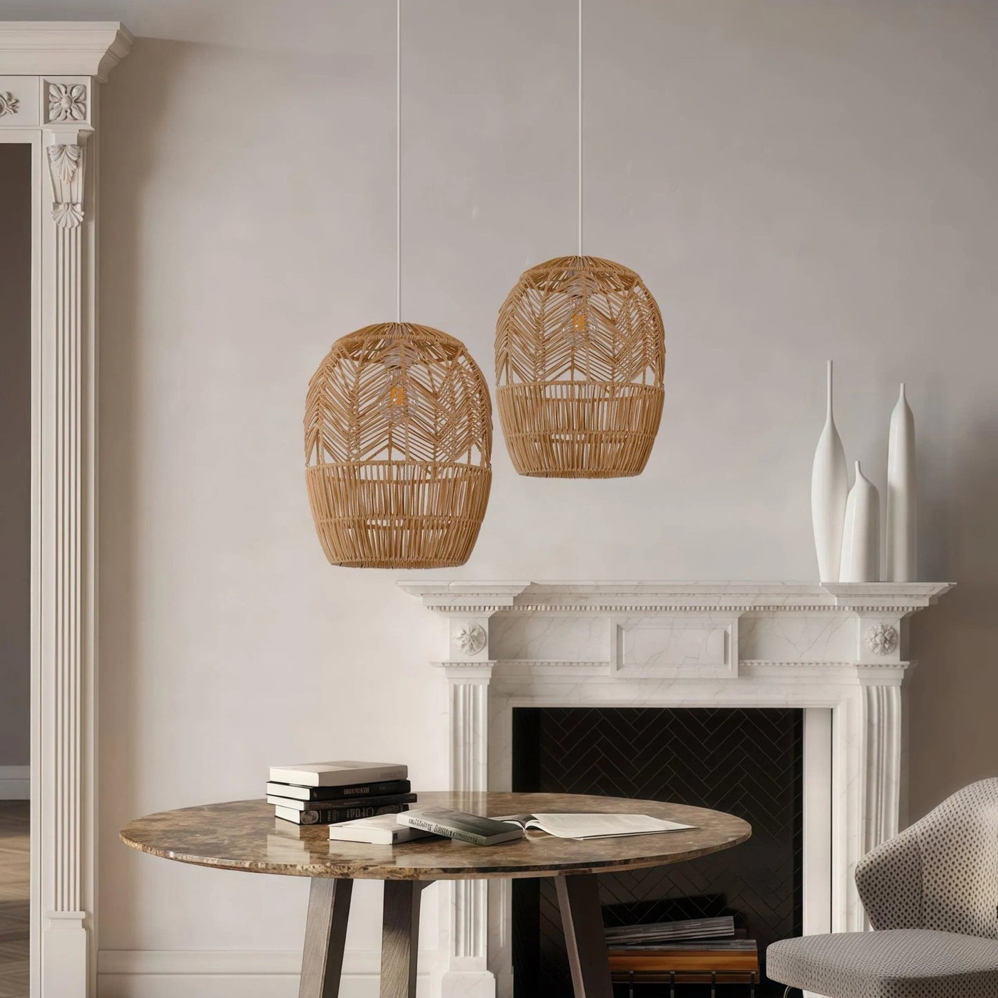 Lightsin Corrugated Elliptical Rattan Pendant Light for Living Room & Dining Room - House Comfort