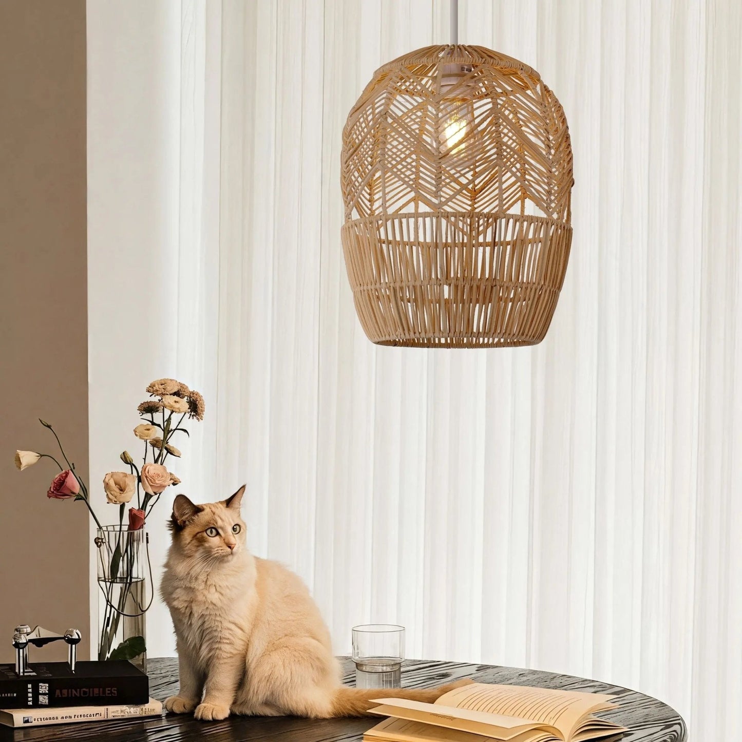 Lightsin Corrugated Elliptical Rattan Pendant Light for Living Room & Dining Room - House Comfort