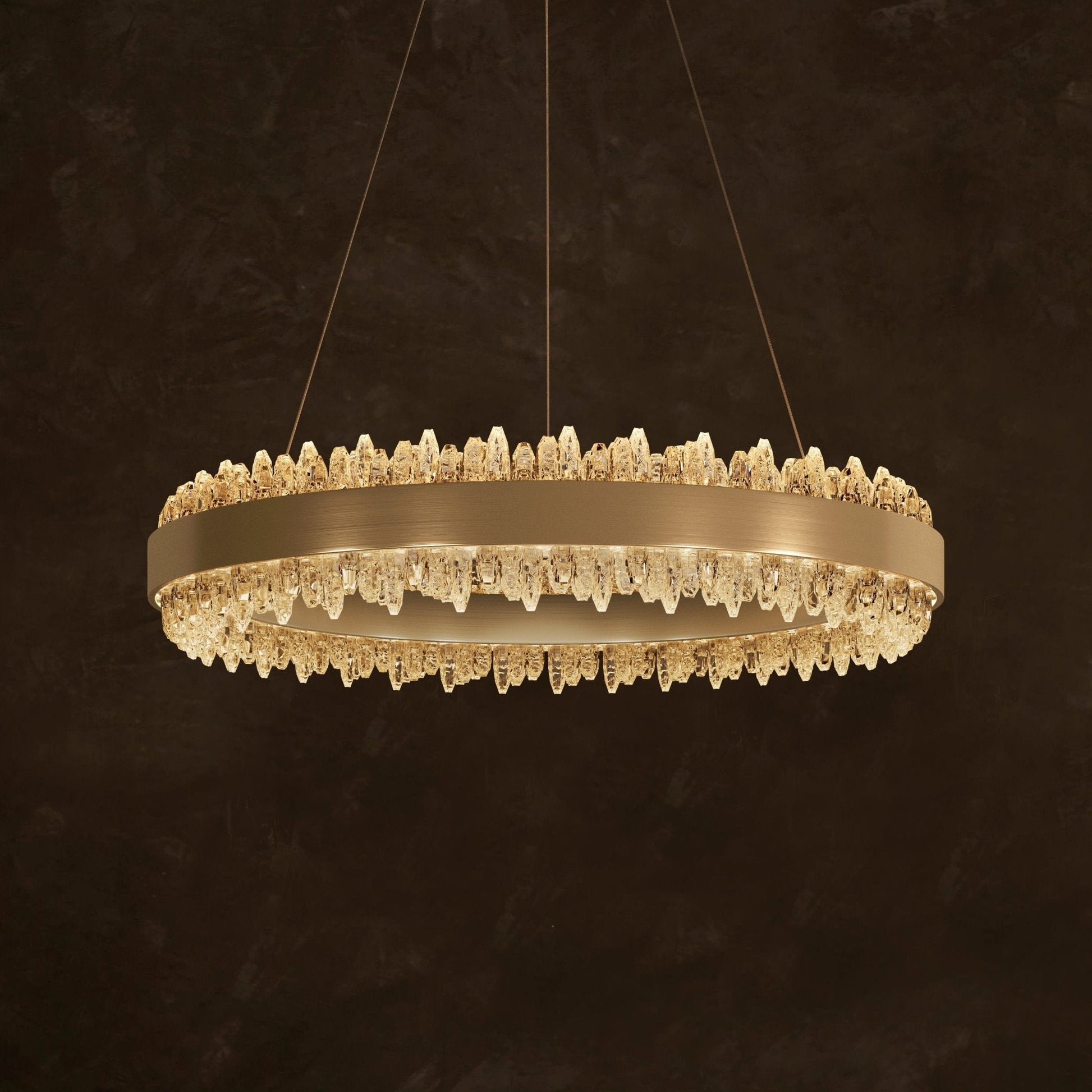 Lightsin Crystal LED Pendant Light Gold Circular Chandelier with Crystal Edges - House Comfort