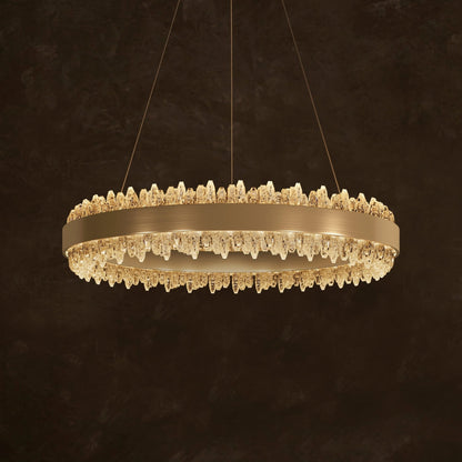 Lightsin Crystal LED Pendant Light Gold Circular Chandelier with Crystal Edges - House Comfort