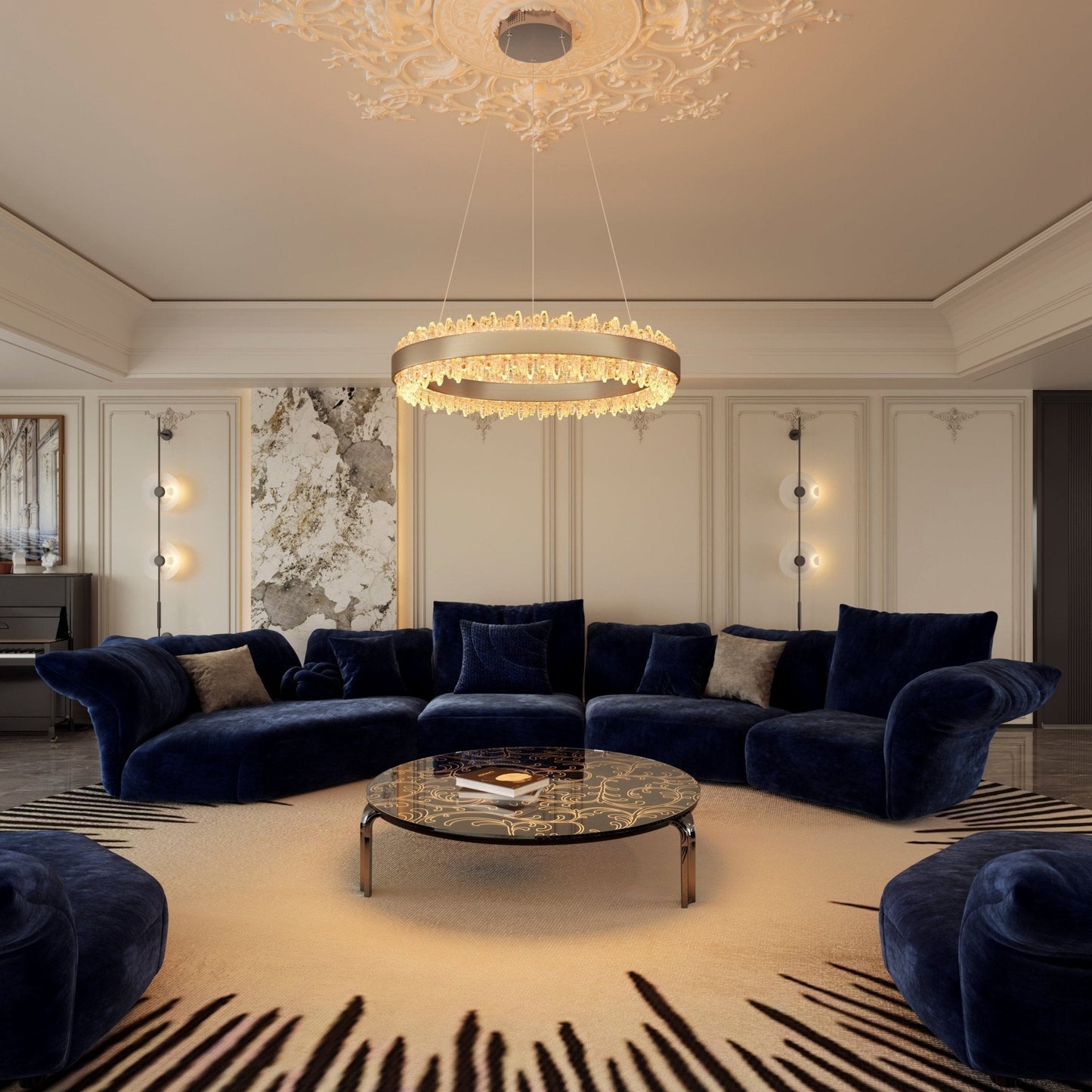 Lightsin Crystal LED Pendant Light Gold Circular Chandelier with Crystal Edges - House Comfort