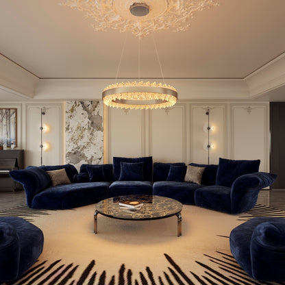 Lightsin Crystal LED Pendant Light Gold Circular Chandelier with Crystal Edges - House Comfort