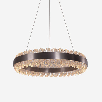 Lightsin Crystal LED Pendant Light Gold Circular Chandelier with Crystal Edges - House Comfort