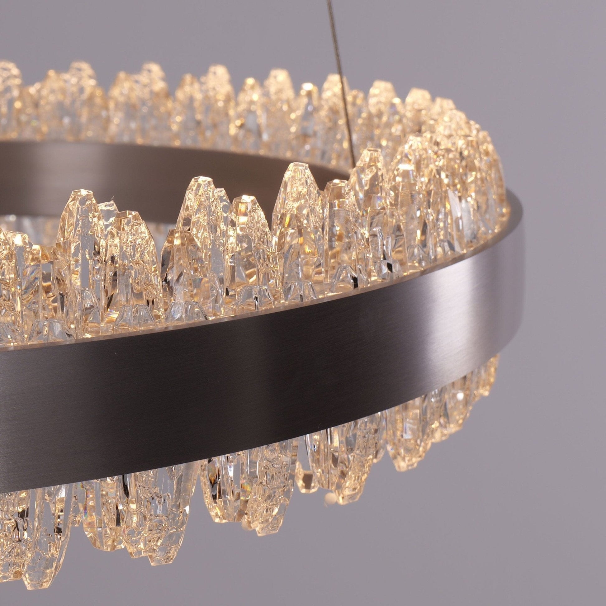 Lightsin Crystal LED Pendant Light Gold Circular Chandelier with Crystal Edges - House Comfort