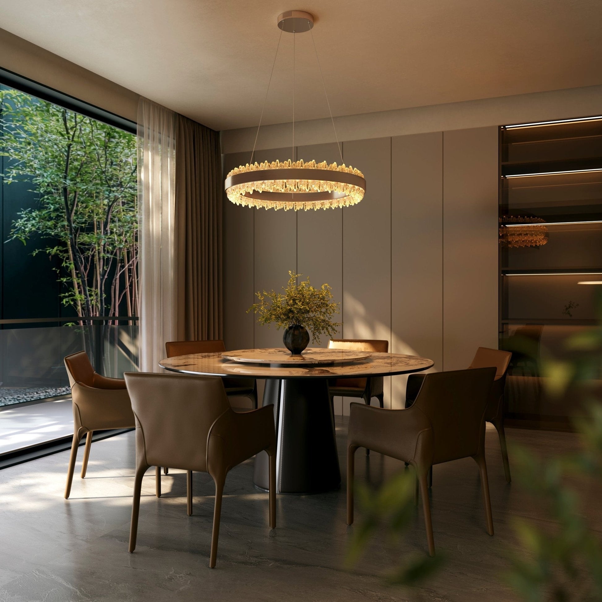 Lightsin Crystal LED Pendant Light Gold Circular Chandelier with Crystal Edges - House Comfort