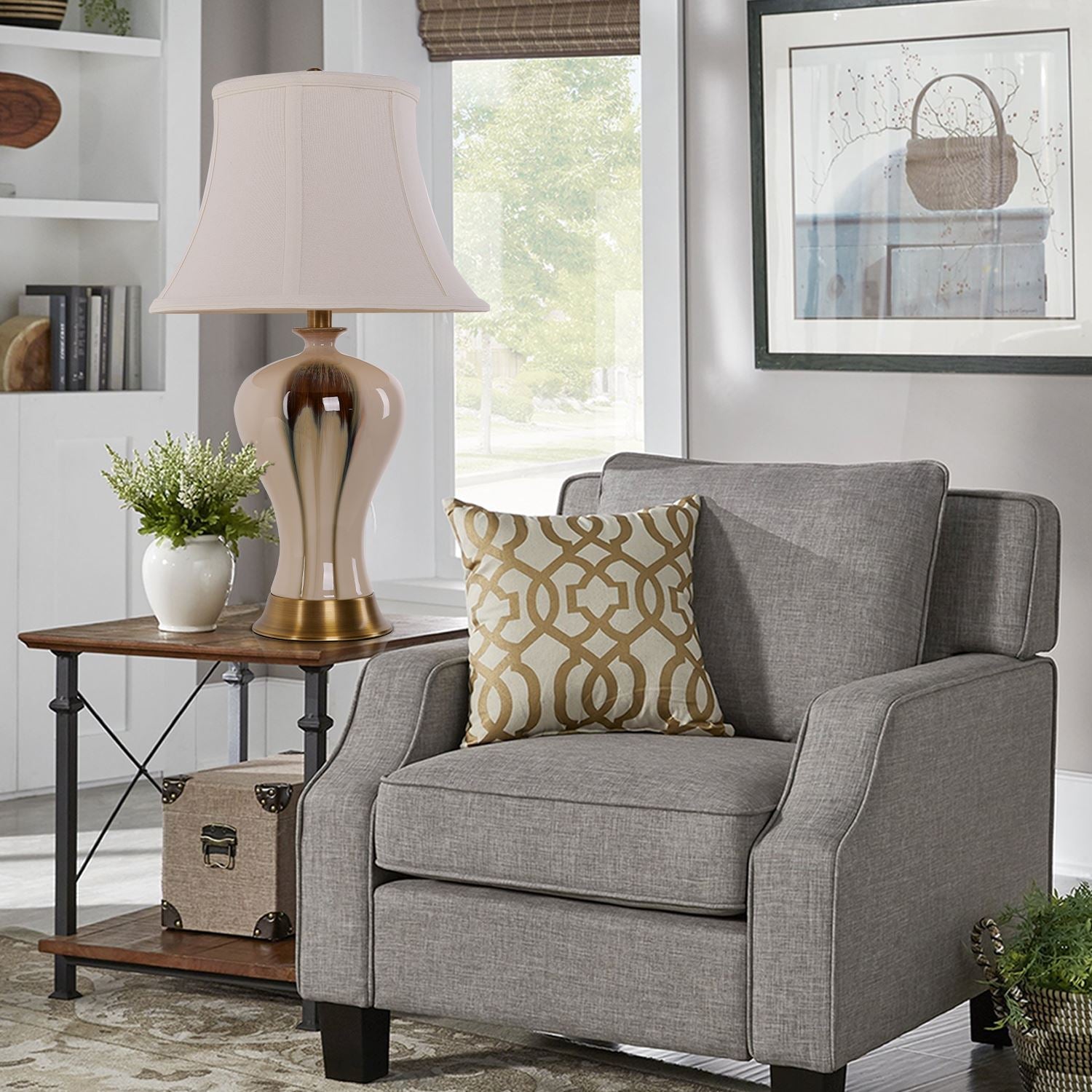 Lightsin Desk Lamp with Black Gold Gradient Glazed Ceramic Vase Design - House Comfort