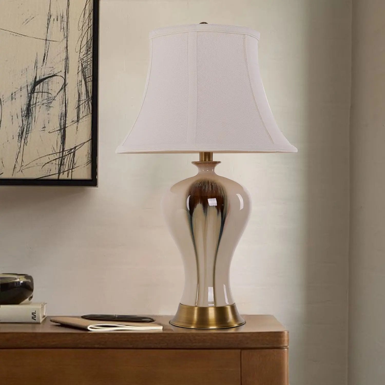 Lightsin Desk Lamp with Black Gold Gradient Glazed Ceramic Vase Design - House Comfort