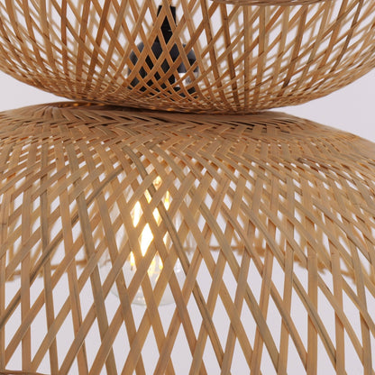 Lightsin Double - Layer Bamboo Pendant Light – Natural Ceiling Pendant Light for Living Room, Dining Area, and Boho Interiors - House Comfort