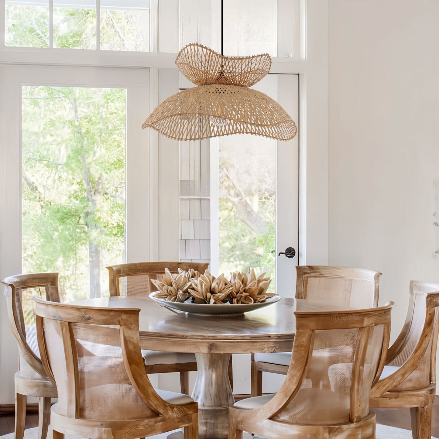 Lightsin Double - Layer Bamboo Pendant Light – Natural Ceiling Pendant Light for Living Room, Dining Area, and Boho Interiors - House Comfort