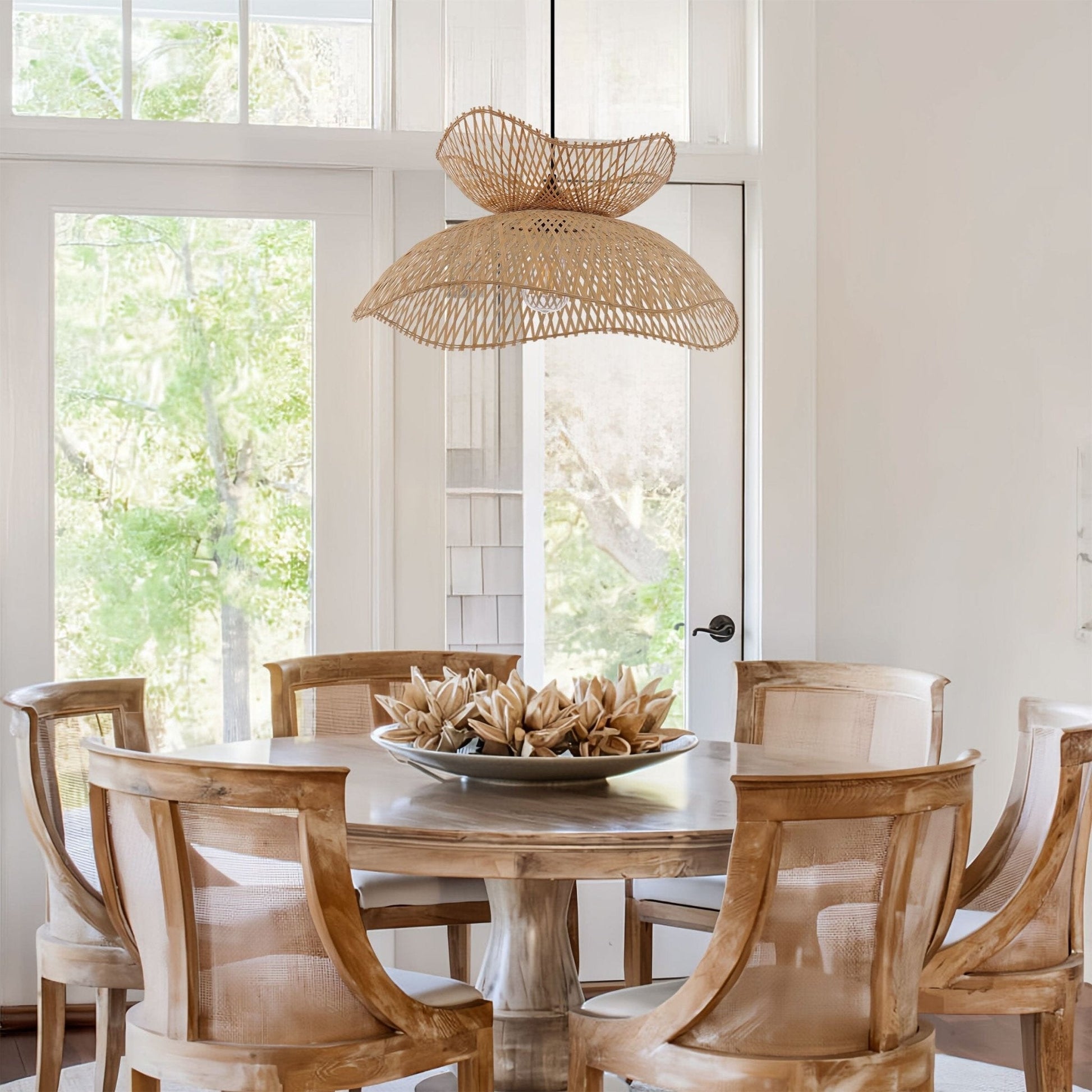 Lightsin Double - Layer Bamboo Pendant Light – Natural Ceiling Pendant Light for Living Room, Dining Area, and Boho Interiors - House Comfort