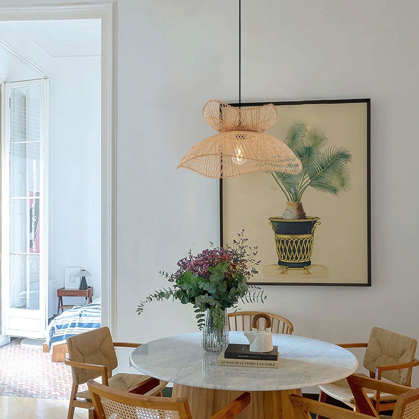 Lightsin Double - Layer Bamboo Pendant Light – Natural Ceiling Pendant Light for Living Room, Dining Area, and Boho Interiors - House Comfort