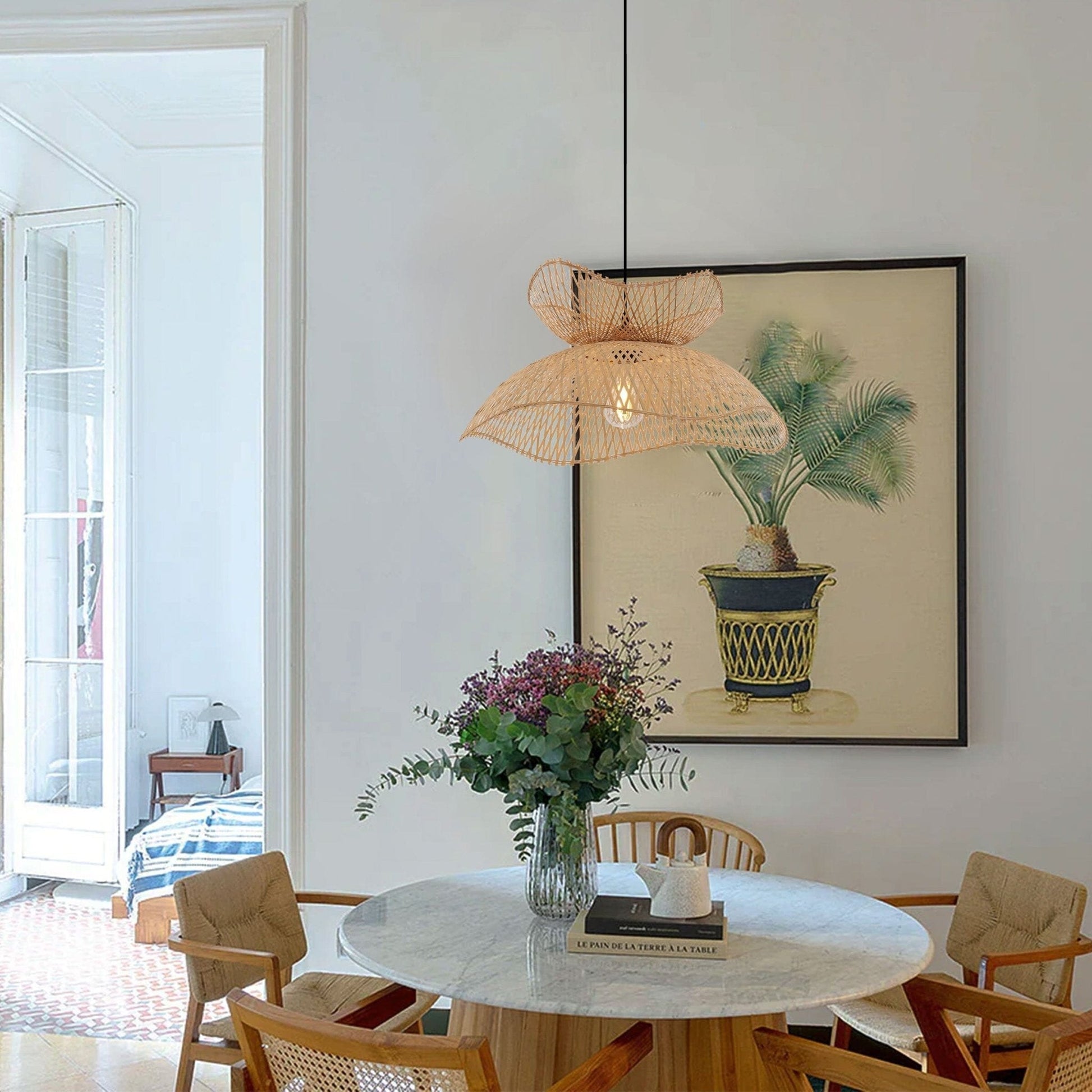 Lightsin Double - Layer Bamboo Pendant Light – Natural Ceiling Pendant Light for Living Room, Dining Area, and Boho Interiors - House Comfort