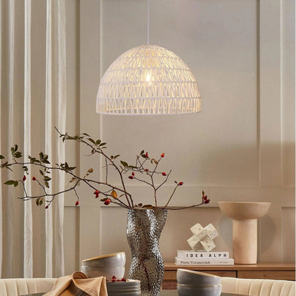 Lightsin Eco - Friendly Handwoven White Rope Ceiling Pendant Light for Bedroom, Kitchen & Living Room - House Comfort