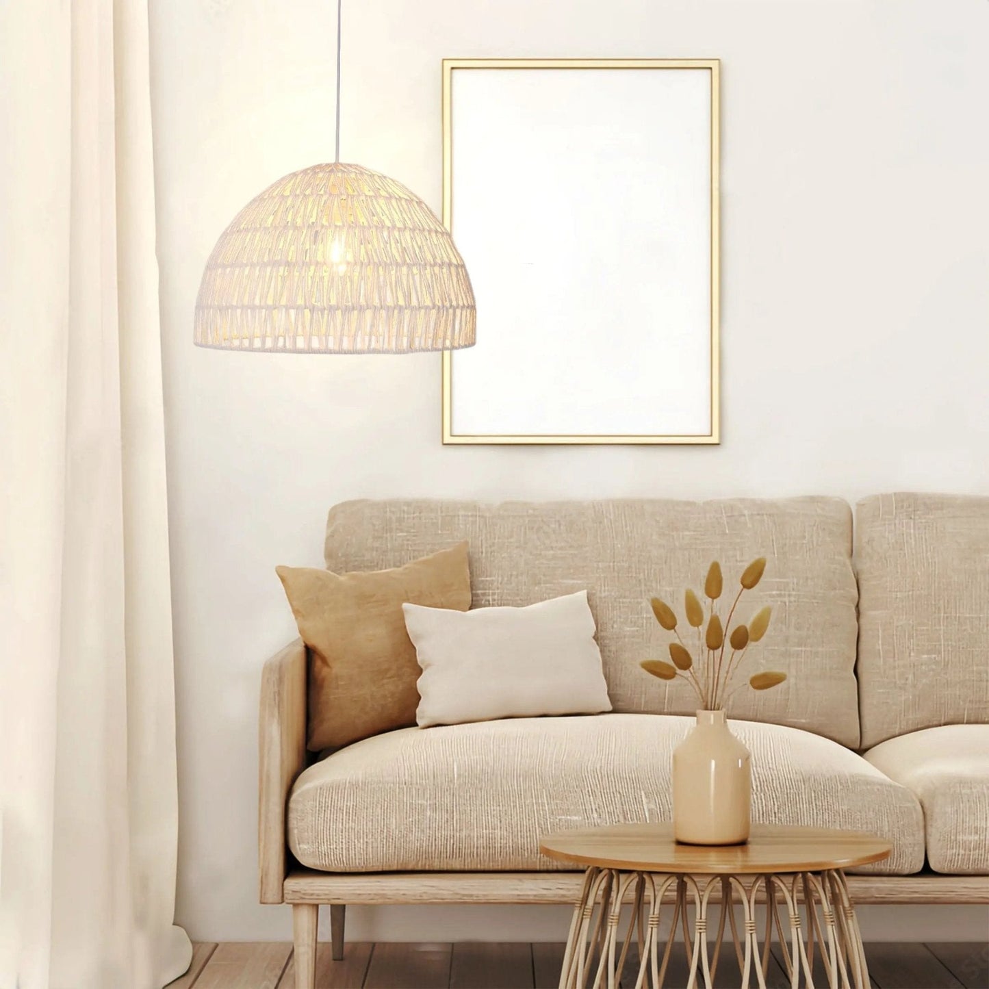 Lightsin Eco - Friendly Handwoven White Rope Ceiling Pendant Light for Bedroom, Kitchen & Living Room - House Comfort