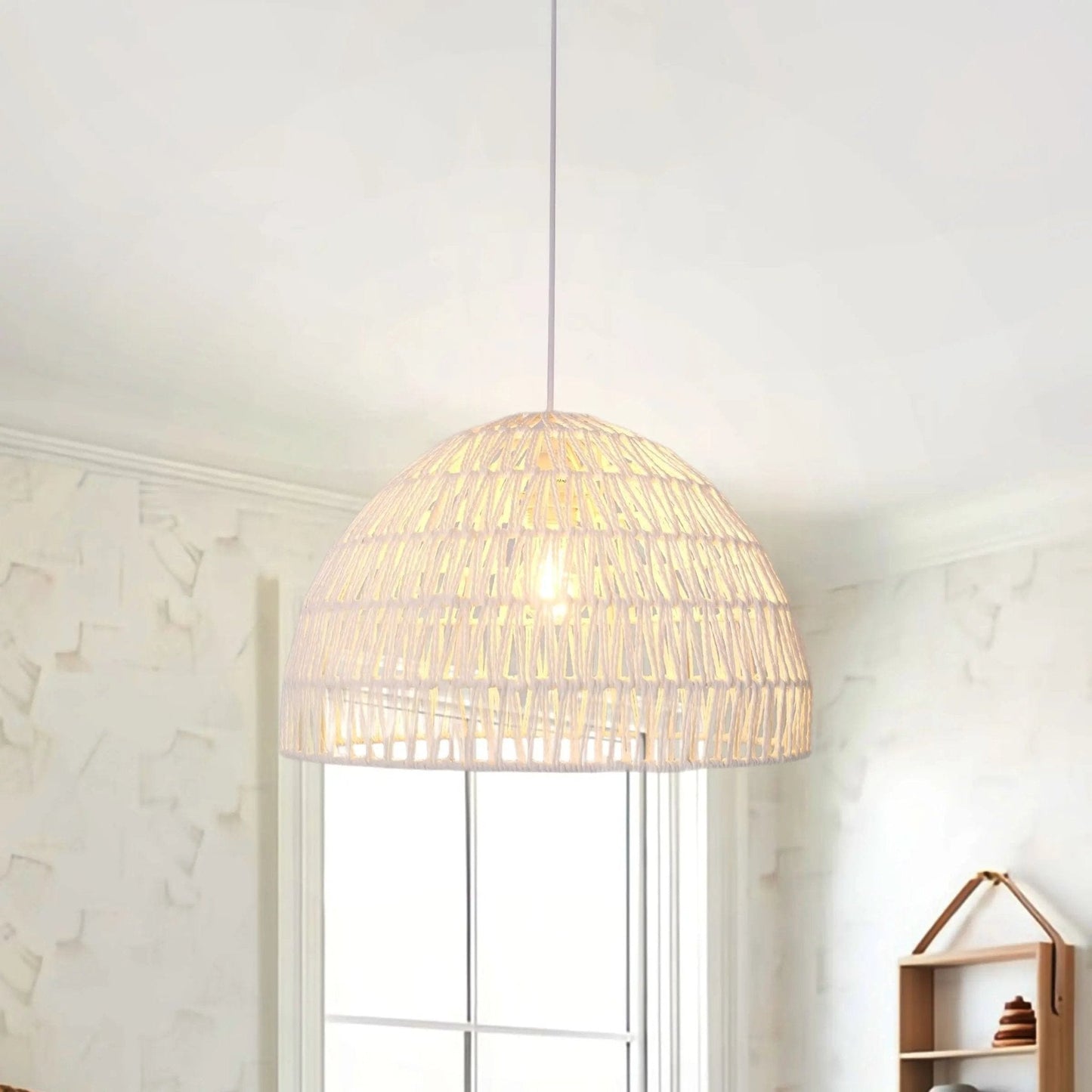 Lightsin Eco - Friendly Handwoven White Rope Ceiling Pendant Light for Bedroom, Kitchen & Living Room - House Comfort