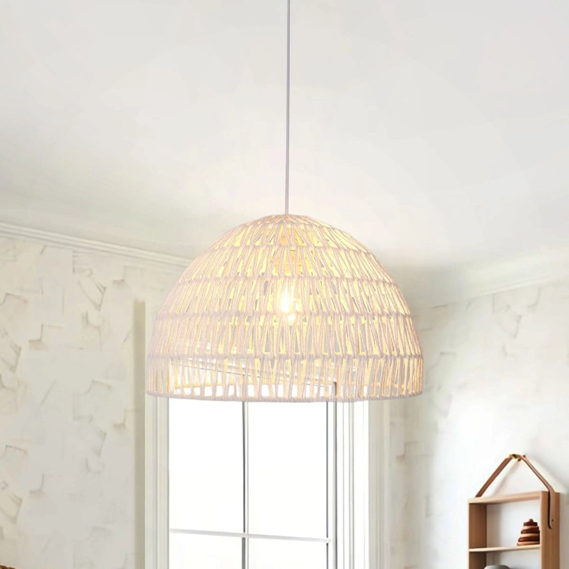 Lightsin Eco - Friendly Handwoven White Rope Ceiling Pendant Light for Bedroom, Kitchen & Living Room - House Comfort