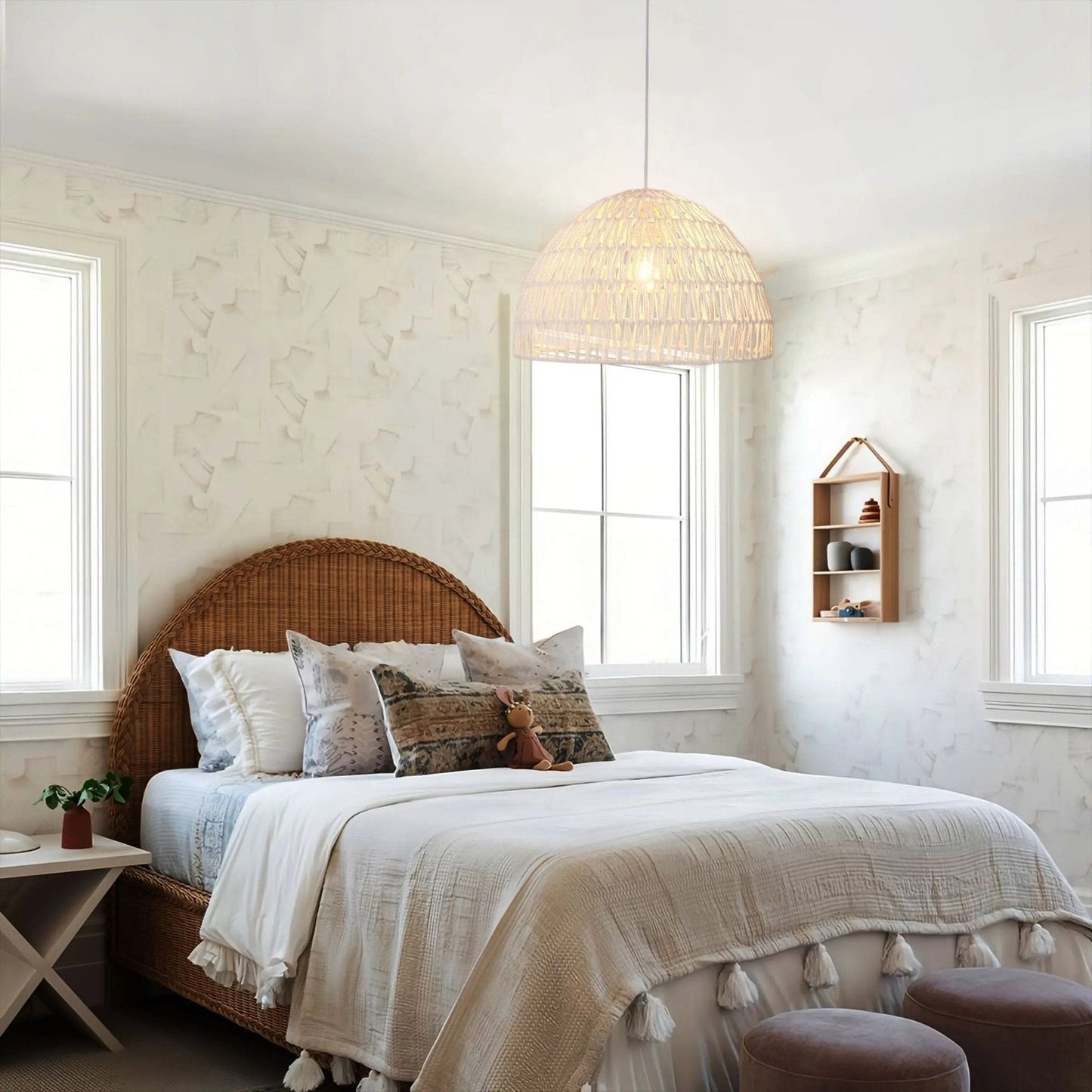 Lightsin Eco - Friendly Handwoven White Rope Ceiling Pendant Light for Bedroom, Kitchen & Living Room - House Comfort