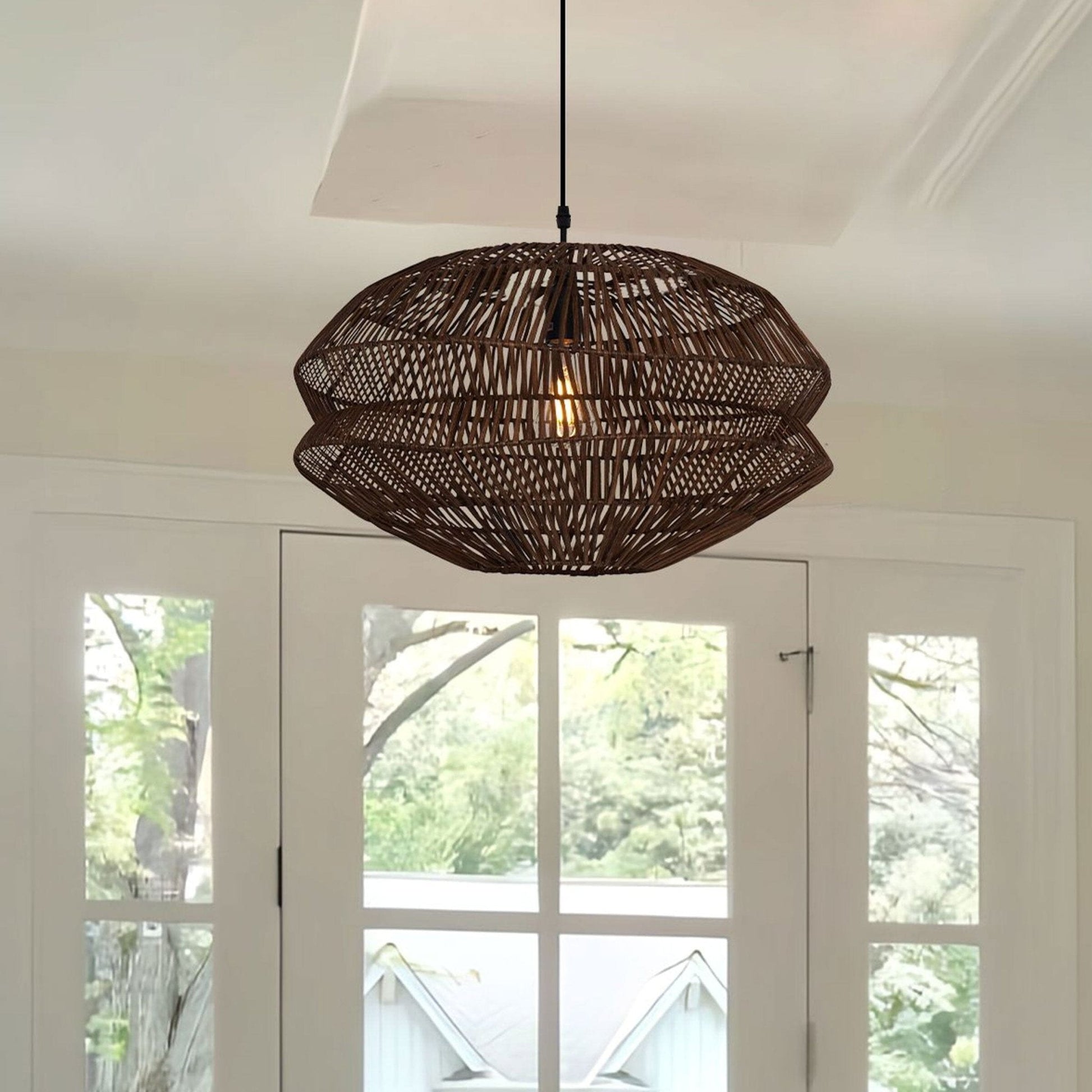 Lightsin Eco Friendly Rattan Pendant Light Handwoven Rustic Farmhouse Ceiling Light - House Comfort