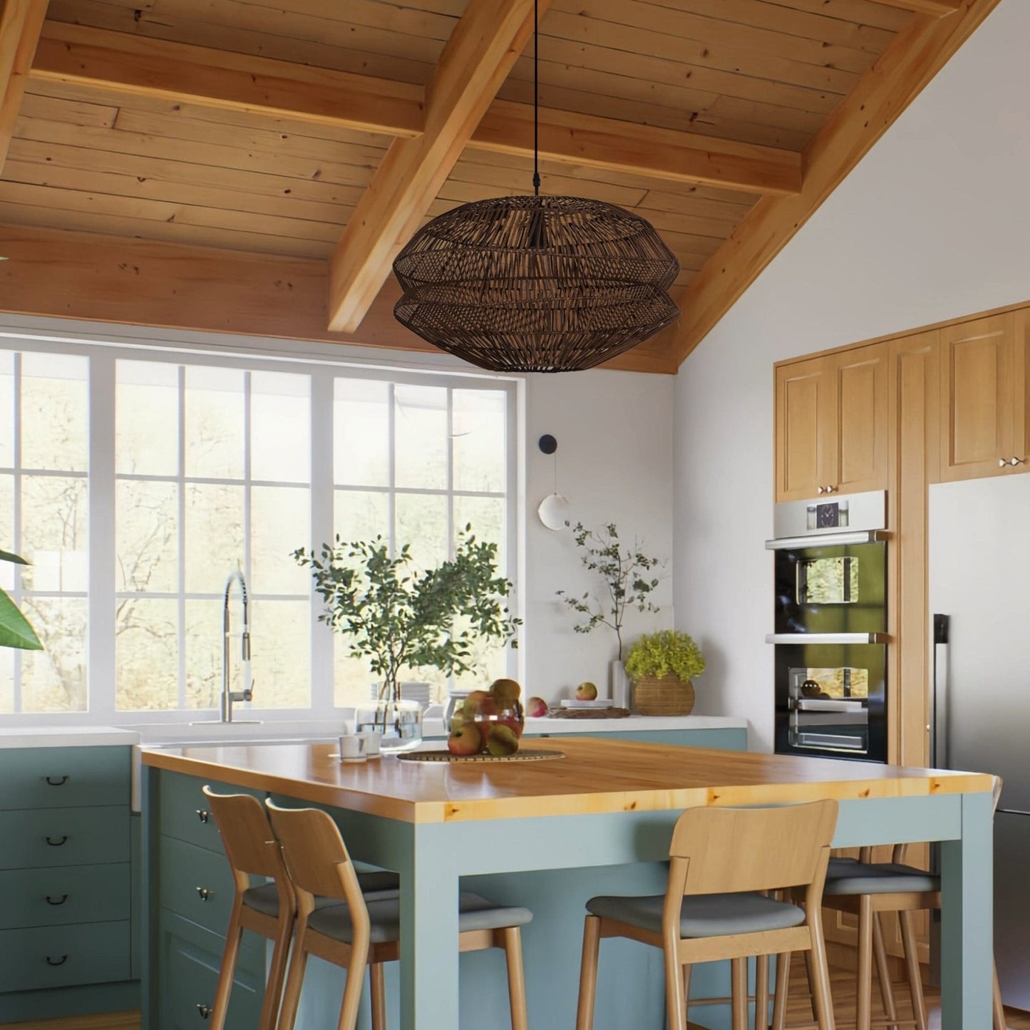 Lightsin Eco Friendly Rattan Pendant Light Handwoven Rustic Farmhouse Ceiling Light - House Comfort