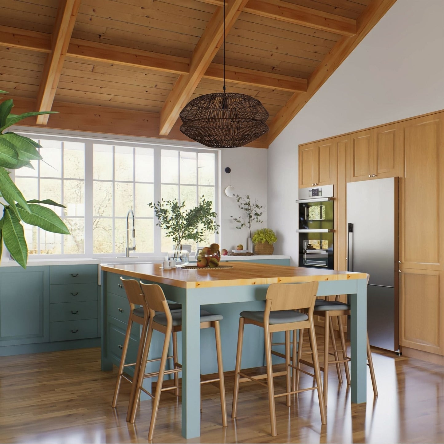 Lightsin Eco Friendly Rattan Pendant Light Handwoven Rustic Farmhouse Ceiling Light - House Comfort