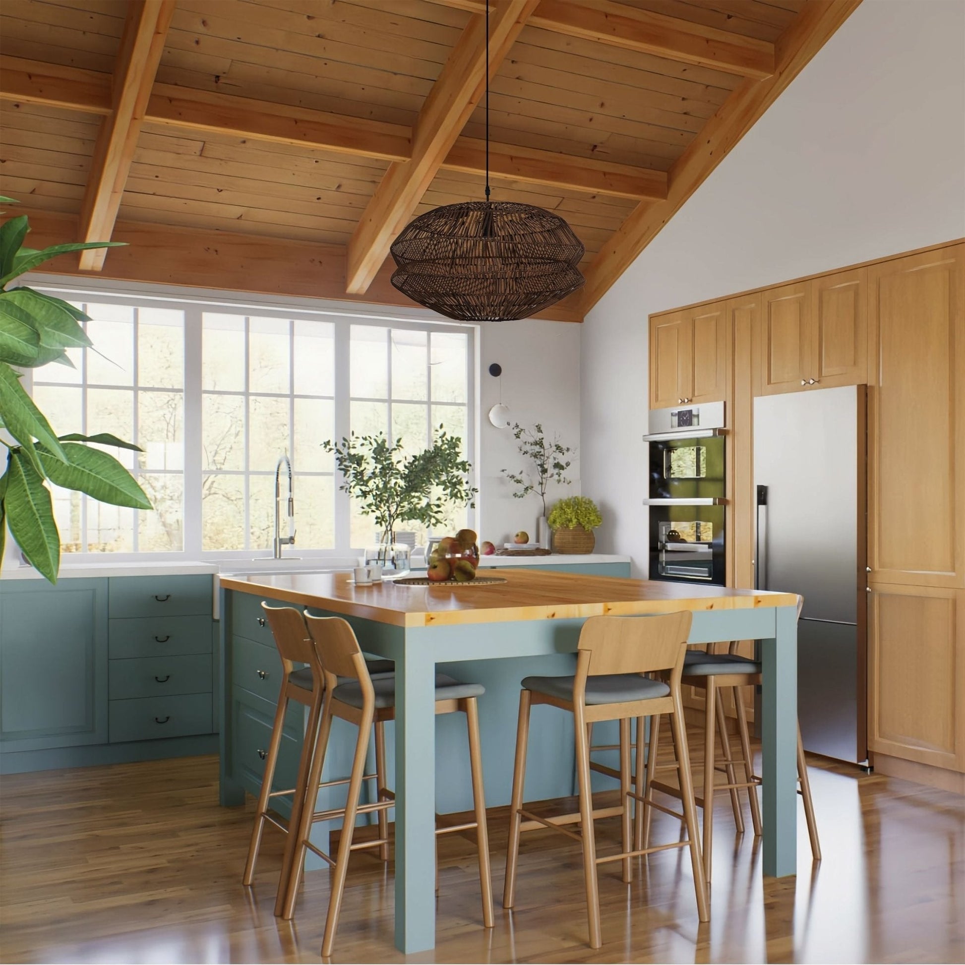 Lightsin Eco Friendly Rattan Pendant Light Handwoven Rustic Farmhouse Ceiling Light - House Comfort