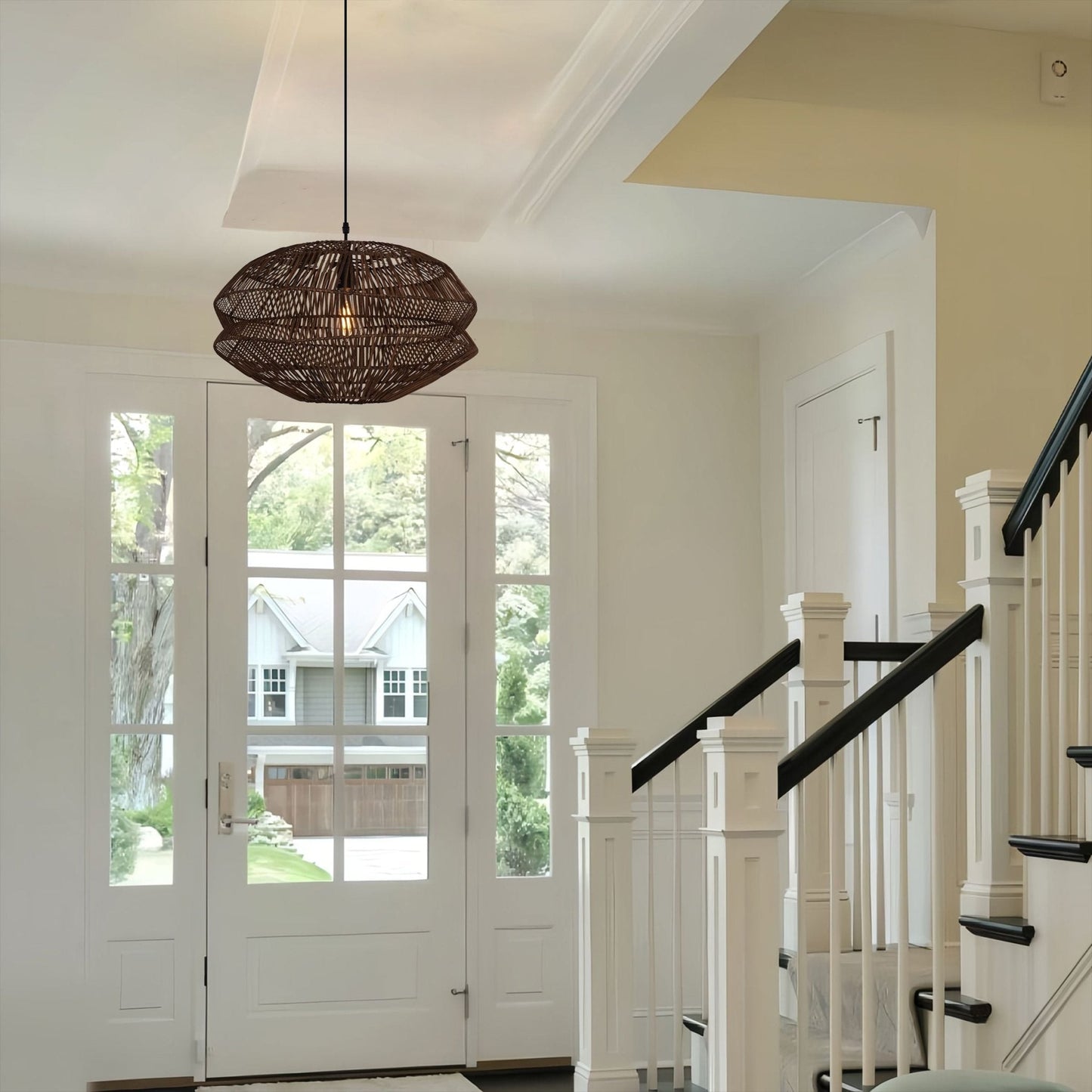 Lightsin Eco Friendly Rattan Pendant Light Handwoven Rustic Farmhouse Ceiling Light - House Comfort