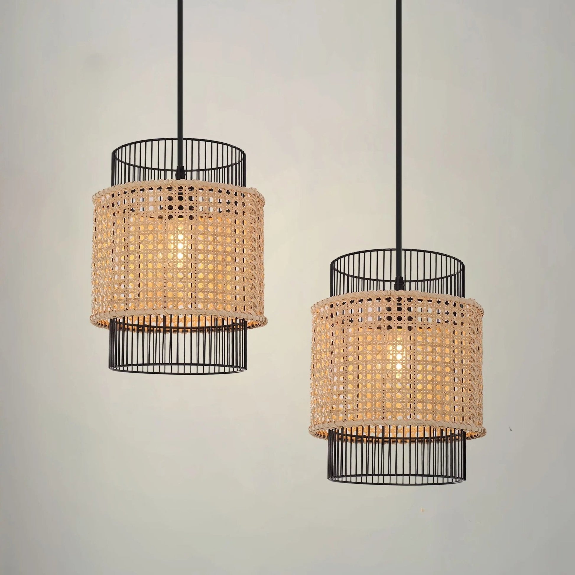 Lightsin Elegant Black Frame with Handwoven Rattan Pendant Light - House Comfort