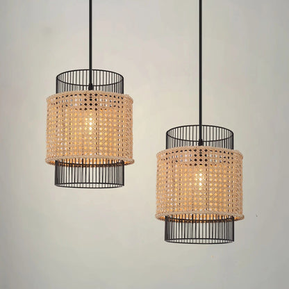 Lightsin Elegant Black Frame with Handwoven Rattan Pendant Light - House Comfort