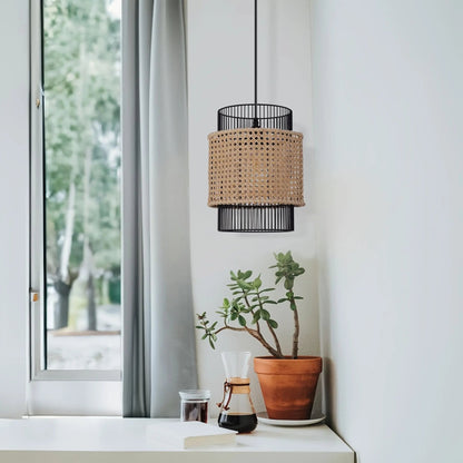 Lightsin Elegant Black Frame with Handwoven Rattan Pendant Light - House Comfort