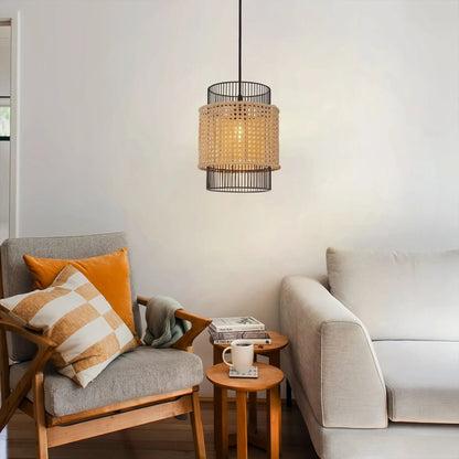 Lightsin Elegant Black Frame with Handwoven Rattan Pendant Light - House Comfort