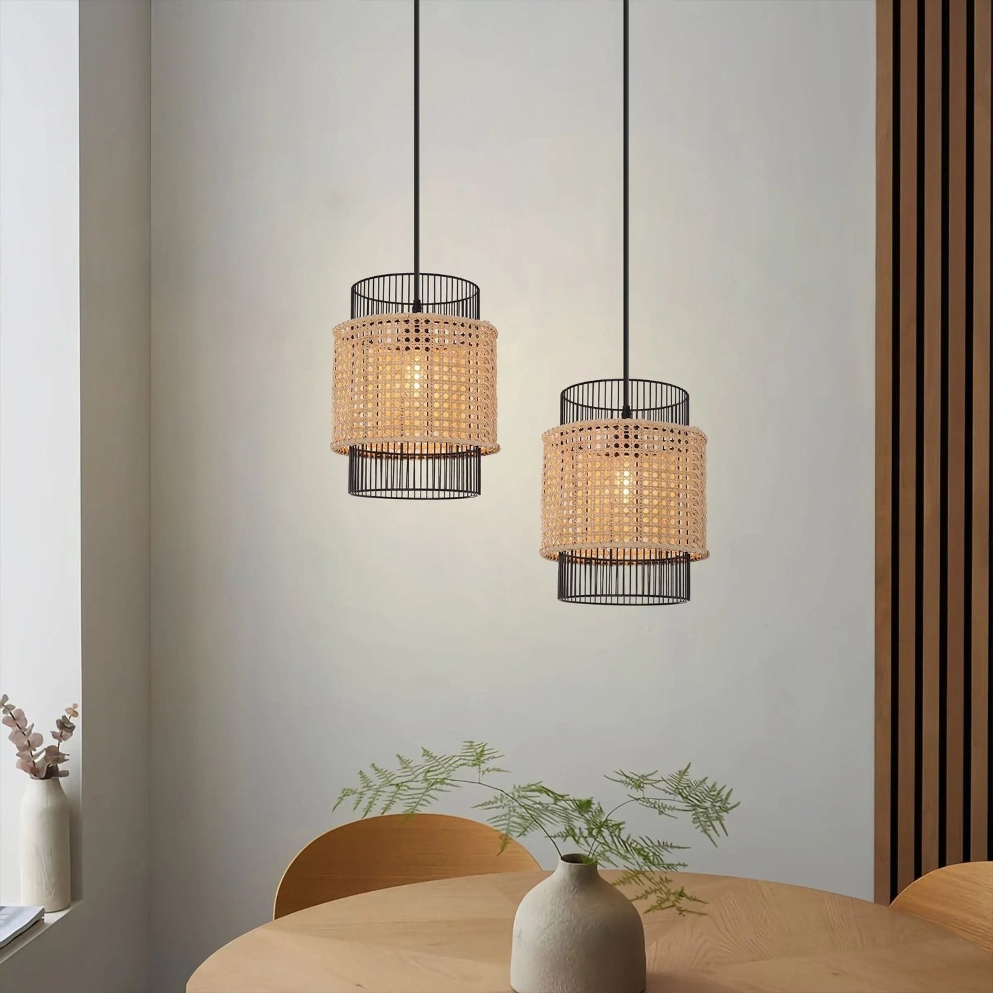 Lightsin Elegant Black Frame with Handwoven Rattan Pendant Light - House Comfort
