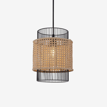 Lightsin Elegant Black Frame with Handwoven Rattan Pendant Light - House Comfort