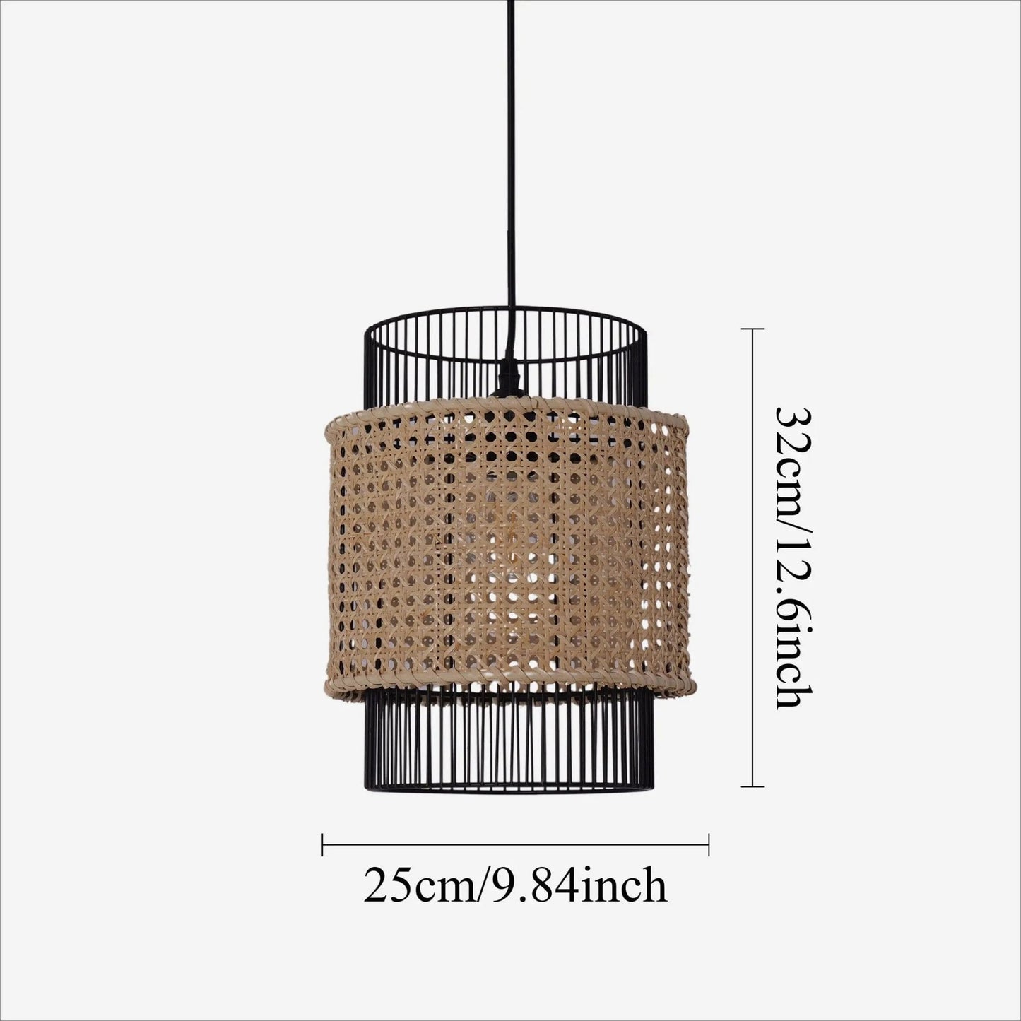 Lightsin Elegant Black Frame with Handwoven Rattan Pendant Light - House Comfort