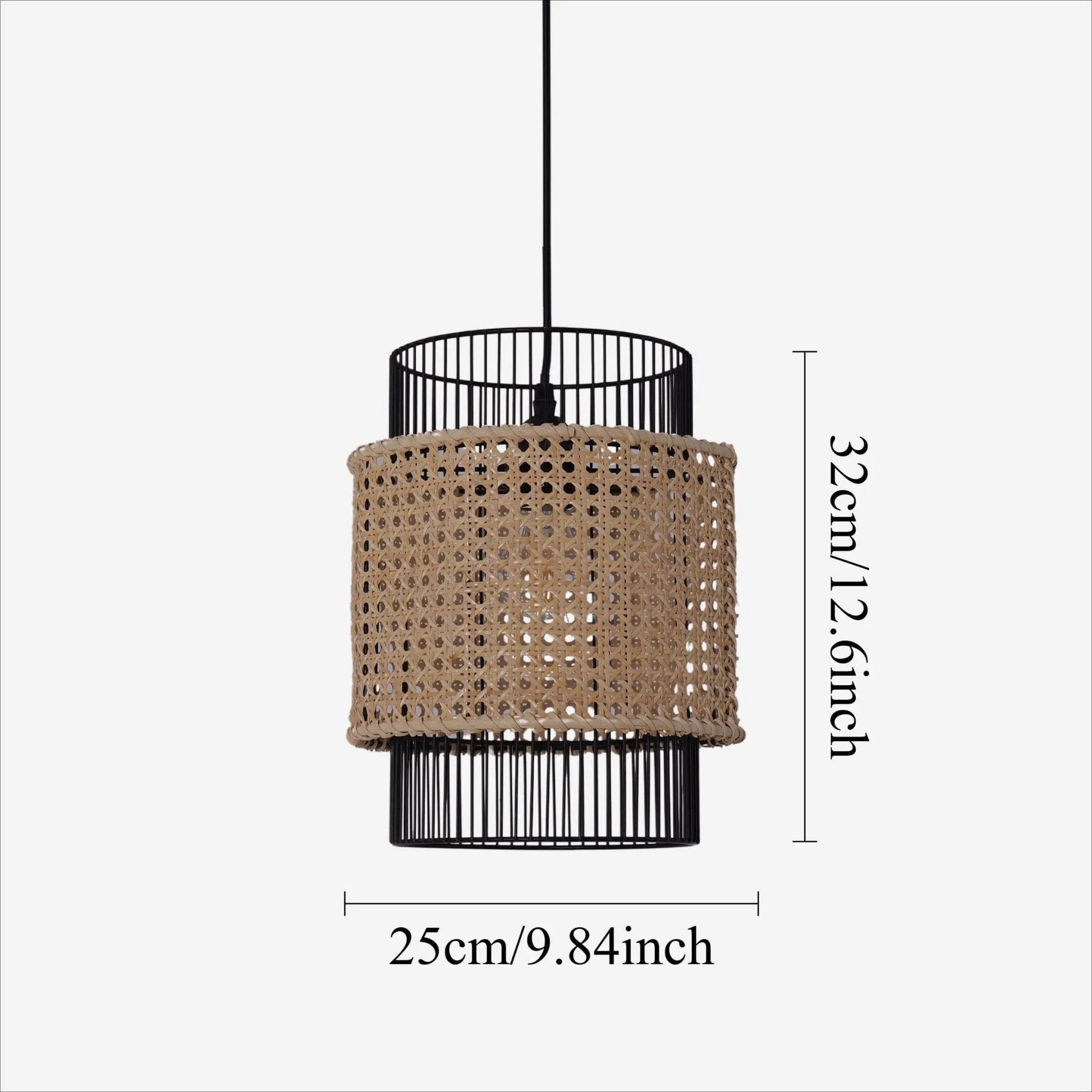 Lightsin Elegant Black Frame with Handwoven Rattan Pendant Light - House Comfort