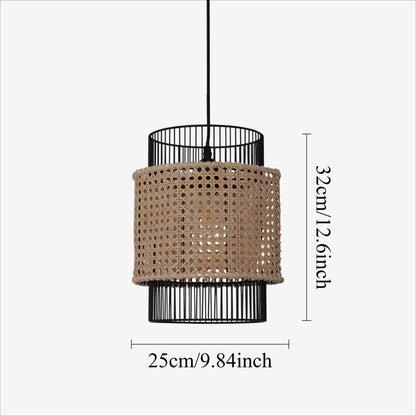 Lightsin Elegant Black Frame with Handwoven Rattan Pendant Light - House Comfort