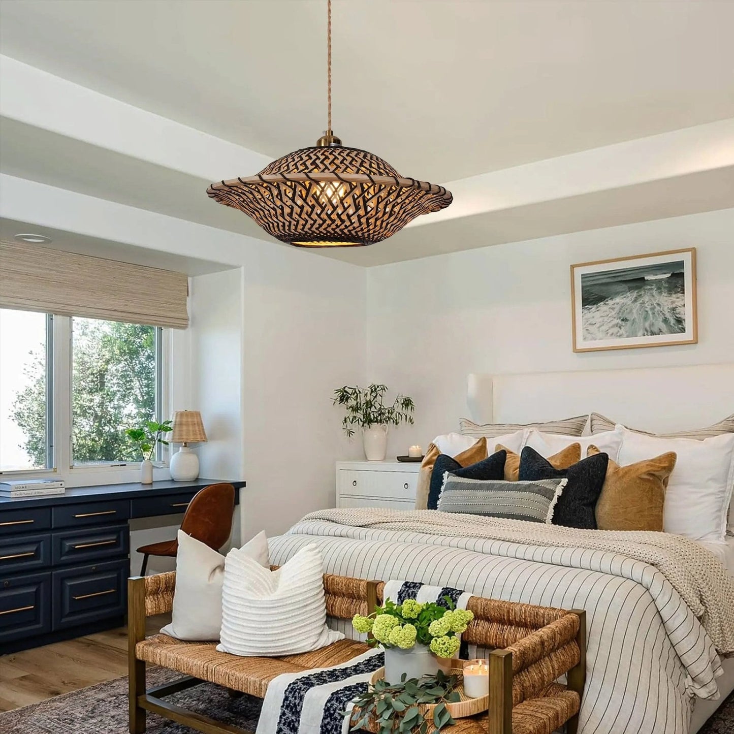 Lightsin Elegant Black & Natural Design Bamboo Pendant Light - House Comfort