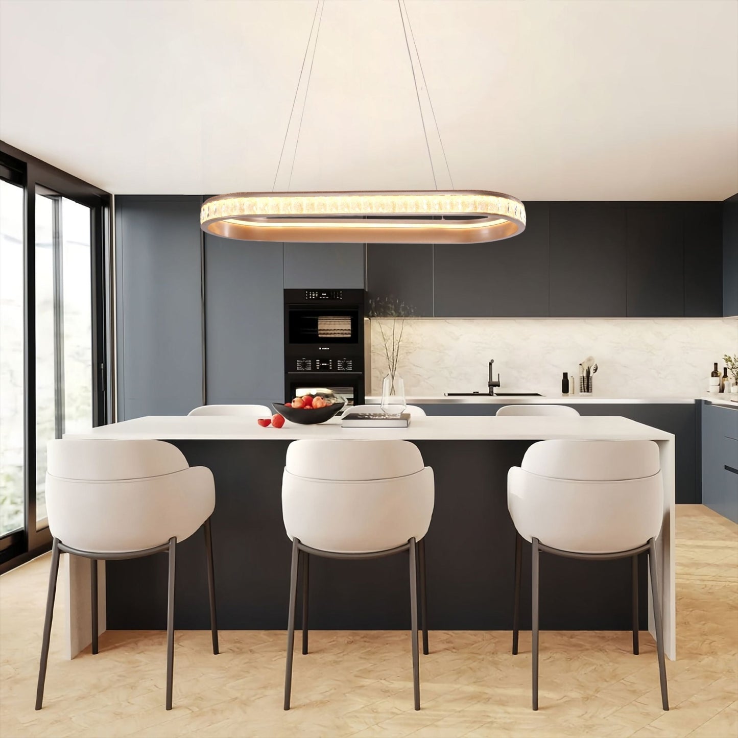 Lightsin Elegant Champagne Gold Oval Pendant Light with Crystal Accents - House Comfort