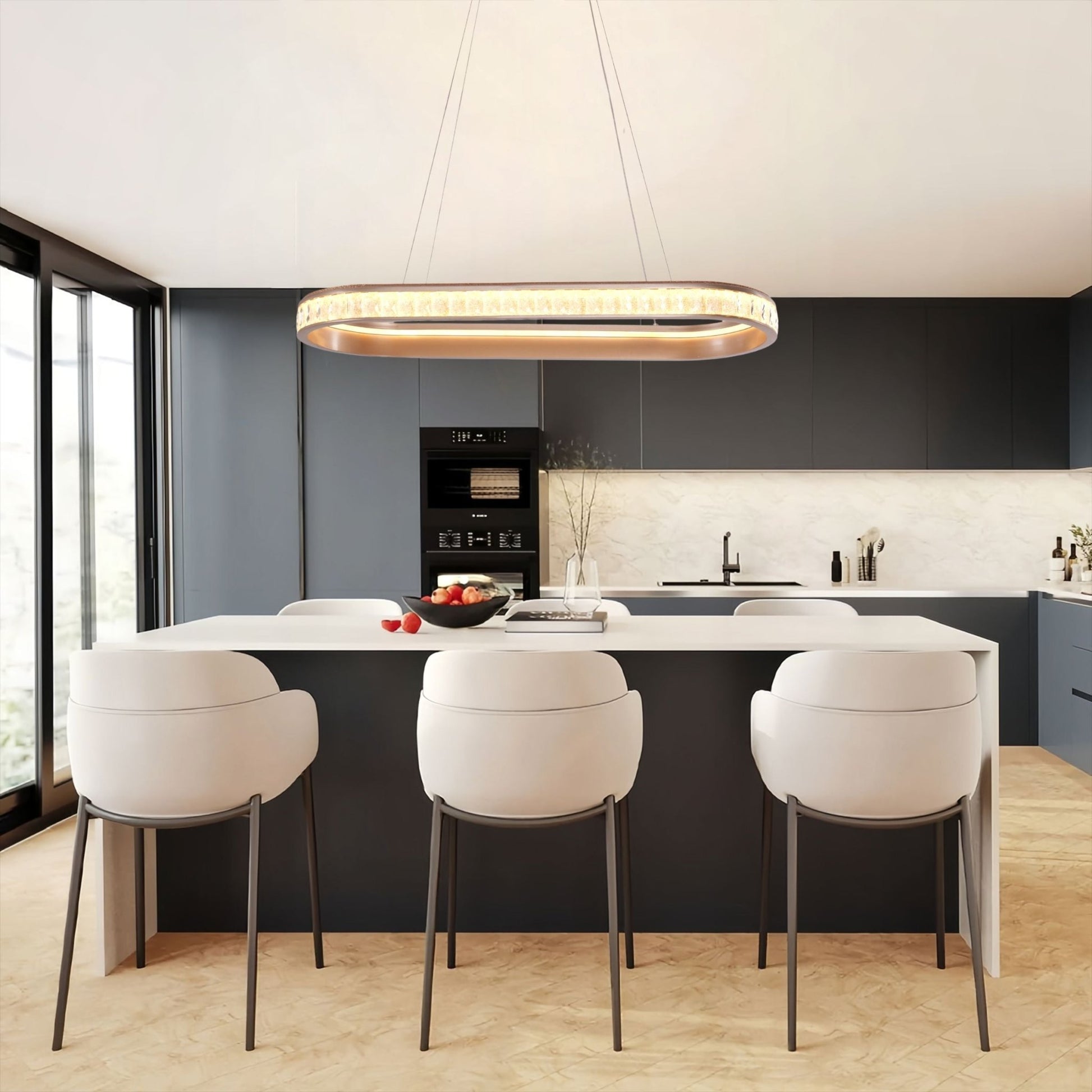 Lightsin Elegant Champagne Gold Oval Pendant Light with Crystal Accents - House Comfort