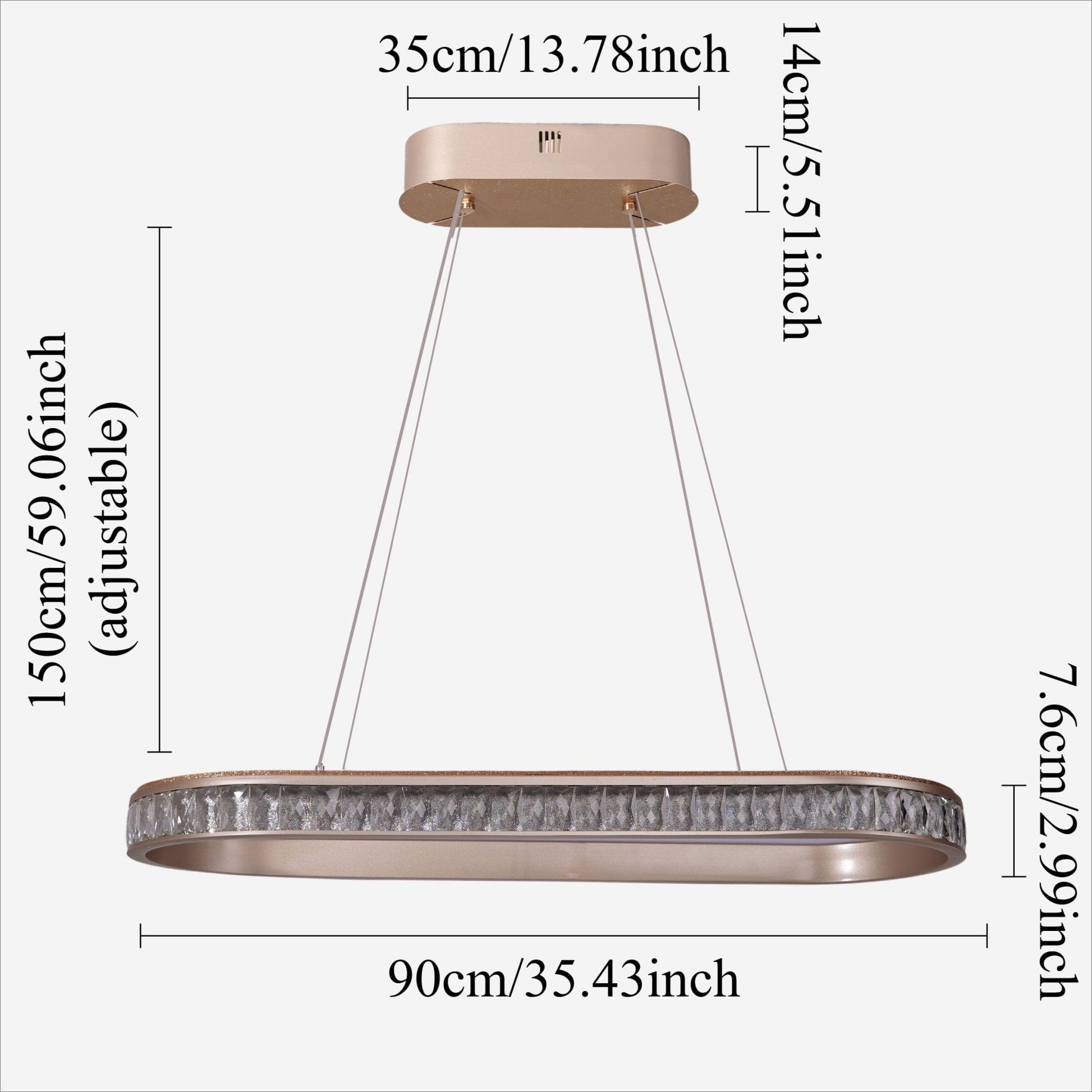 Lightsin Elegant Champagne Gold Oval Pendant Light with Crystal Accents - House Comfort